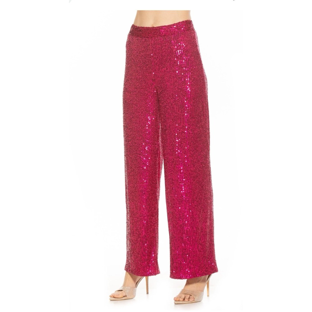 ALEXIA ADMOR Sequin Pants Fuchsia Pink Bright Size XSmall Sparkle‎ Party NWT